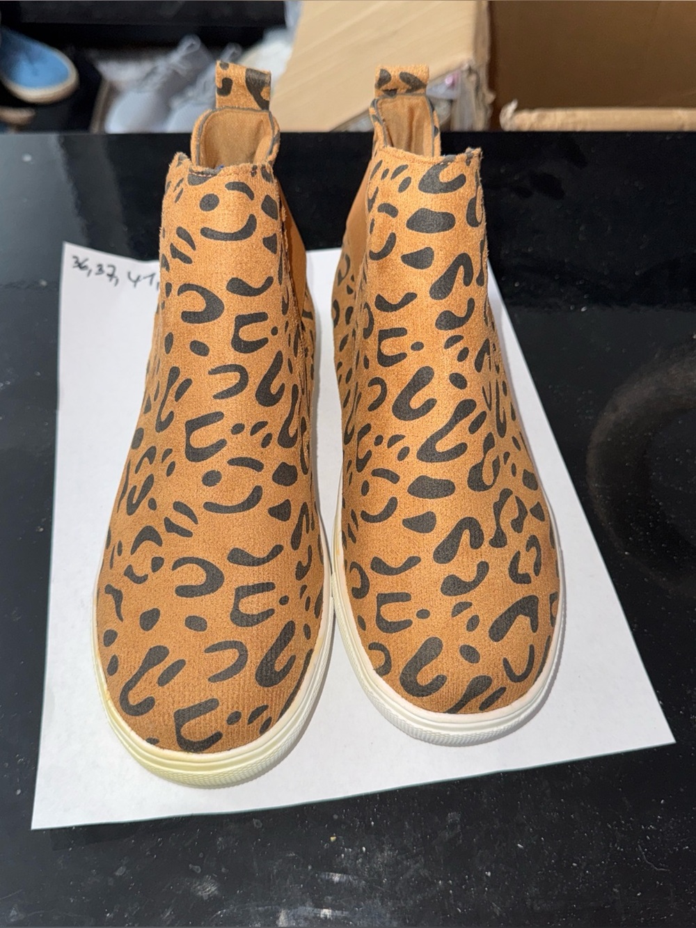 Women’s Leopard Print Slip-On Wedge Sneakers - Tan/Black - Picture 2 of 4